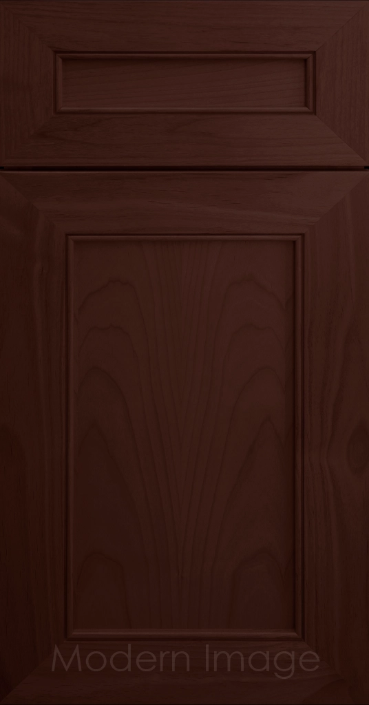 Highland Cherry-stained Shaker kitchen cabinet door with wide rails and a flat center panel.